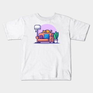 Cute Cat Sleeping On Sofa Cartoon Vector Icon Illustration Kids T-Shirt